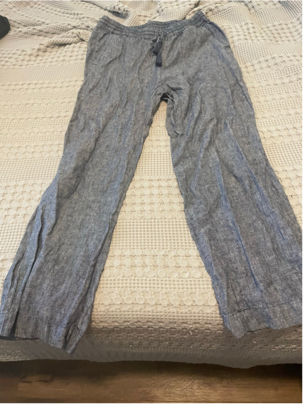 Women's Talbots 100% Linen Pants Size 8P Blue relaxed fit boho loungewear